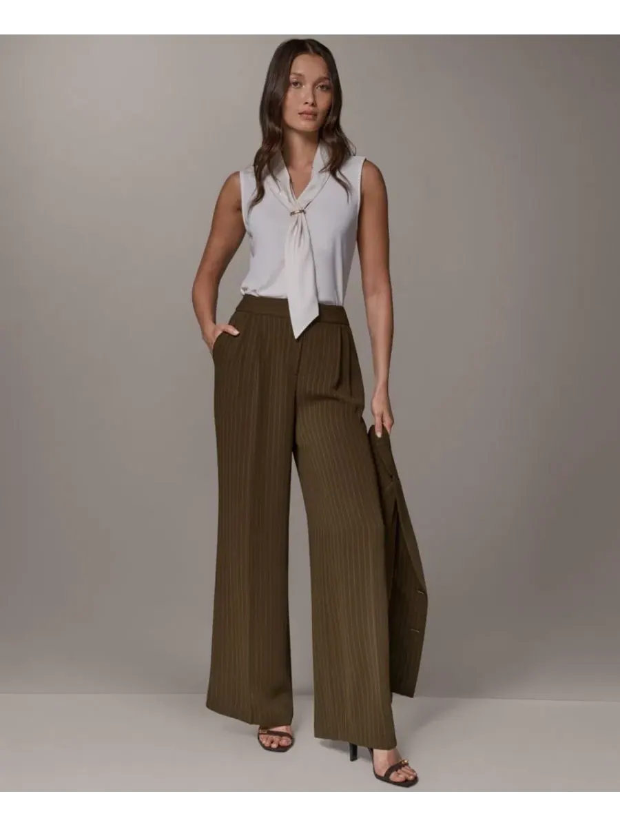 Брюки женские с высокой посадкой, полной длины, с широкими штанинами Donna Karan New York — изображение 7 из 7, оливковый