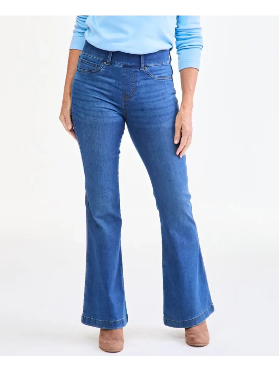 Джинсы-клеш с завышенной талией, без застежки, модель Petite Style & Co, Summit Wash