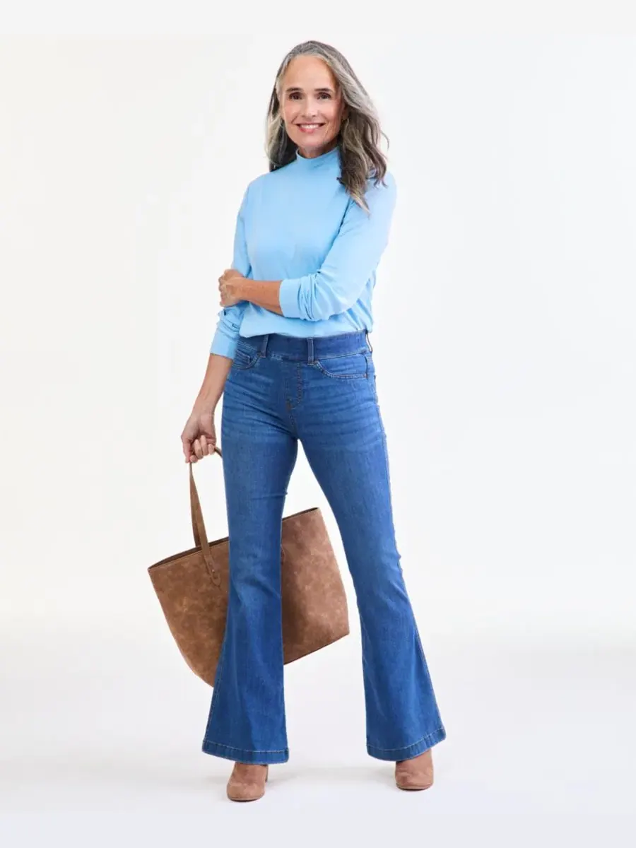 Джинсы-клеш с высокой посадкой Petite Style & Co, Midnight Wash — изображение 7 из 9