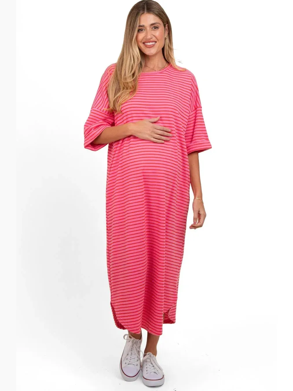 Макси-платье для беременных с полосками, без рукавов, Striped Terry Maternity Maxi Dress Pinkblush