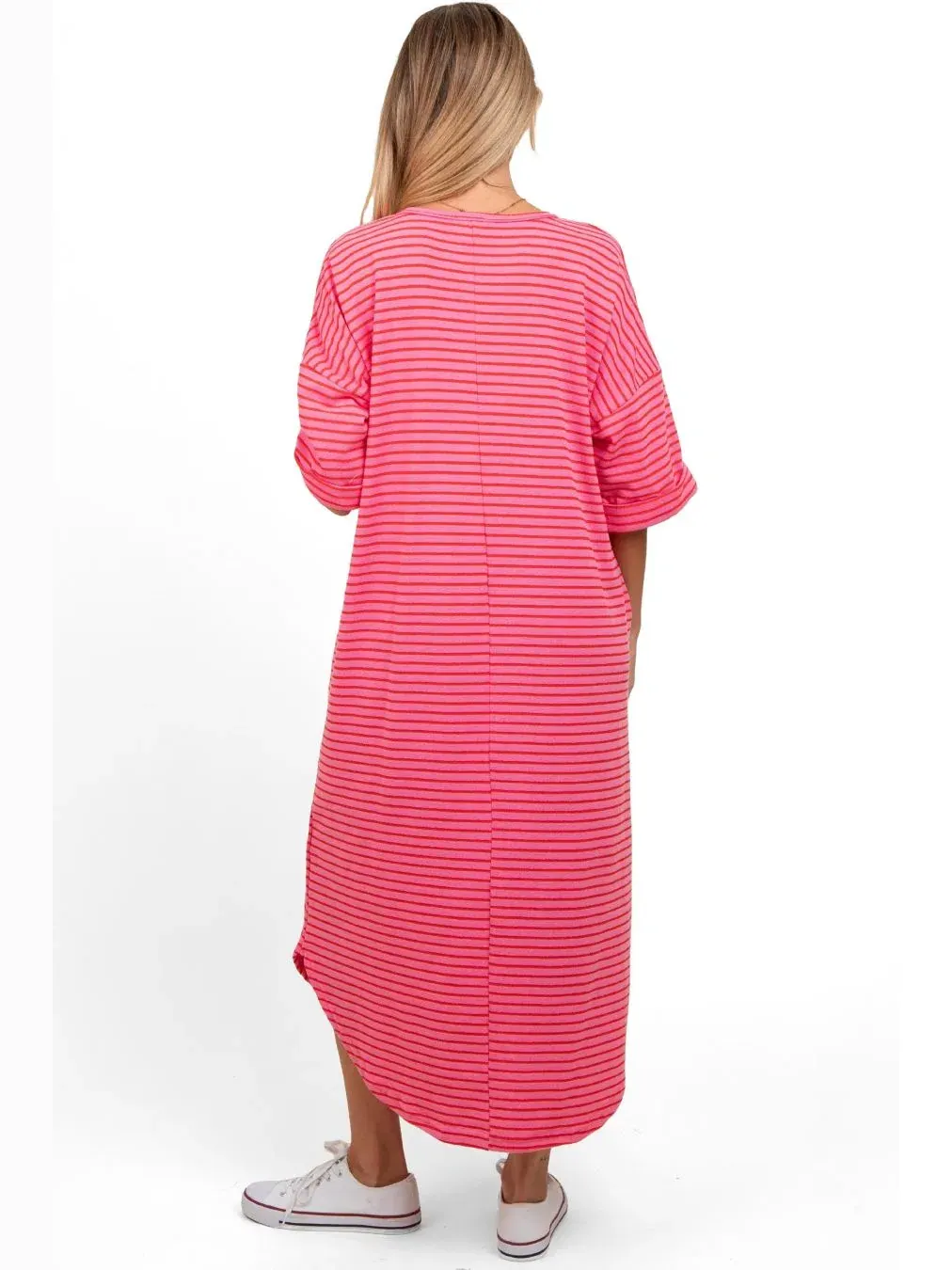 Макси-платье для беременных с полосками, без рукавов, Striped Terry Maternity Maxi Dress Pinkblush — изображение 3 из 5