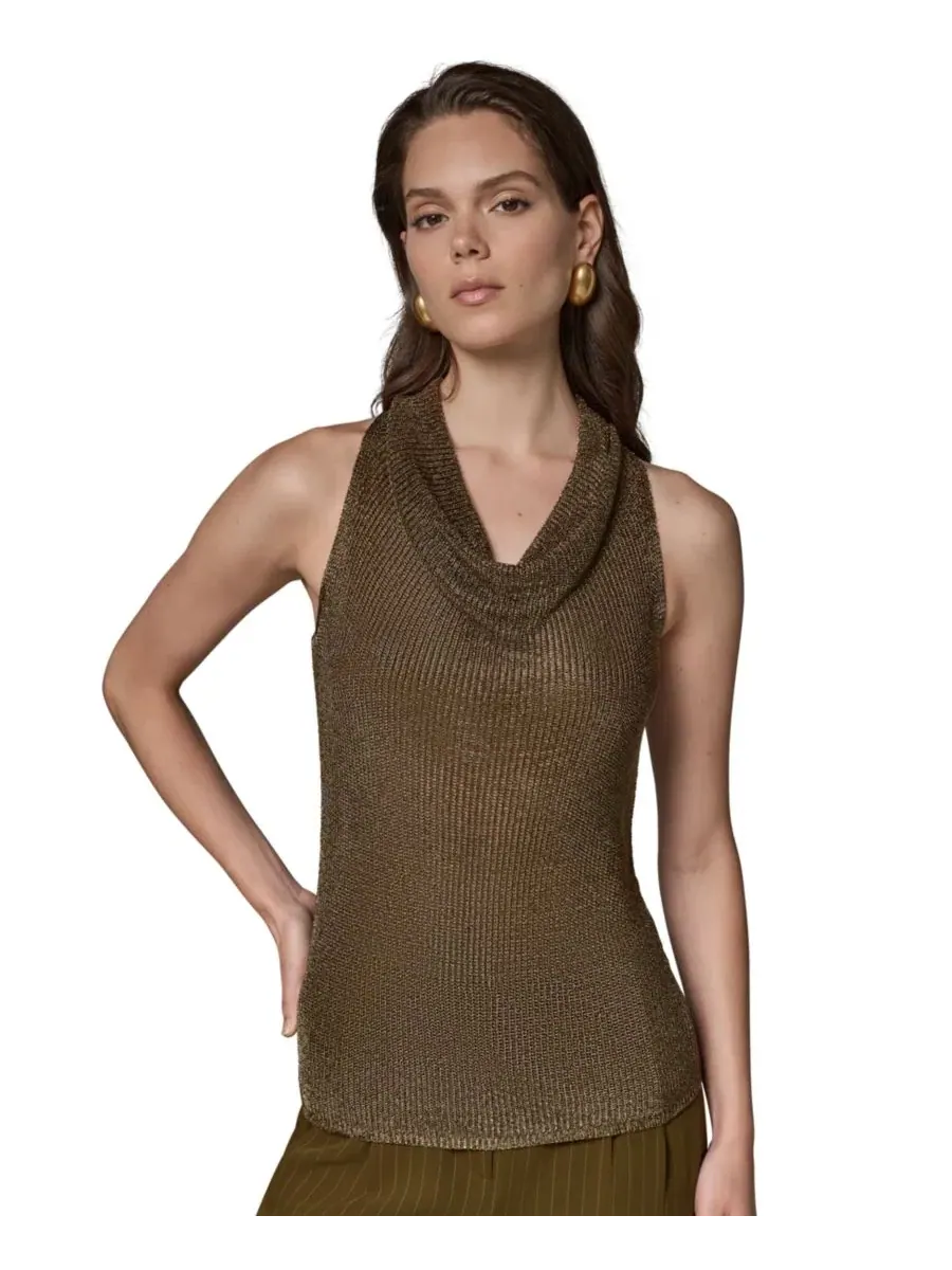 Свитер с воротником-хомутом без рукавов Donna Karan New York — изображение 1 из 7, оливковый