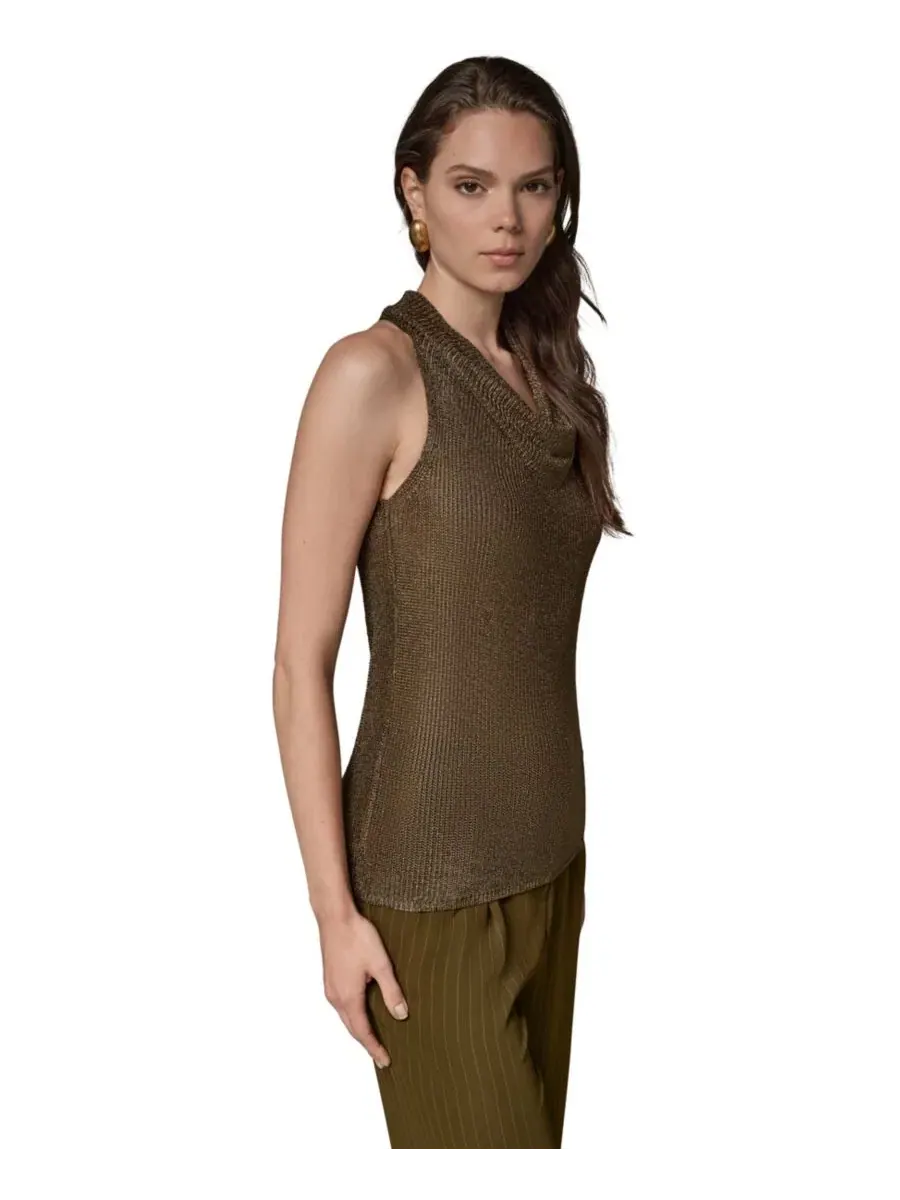 Свитер с воротником-хомутом без рукавов Donna Karan New York — изображение 3 из 7, оливковый