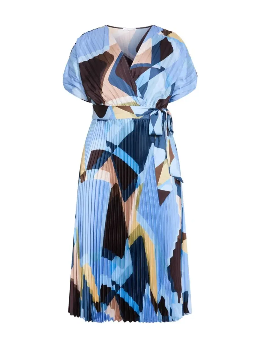 Платье миди с запахом и плиссе Hailey Geo Abstract Print Pleat Wrap CITY CHIC — изображение 3 из 4, синий