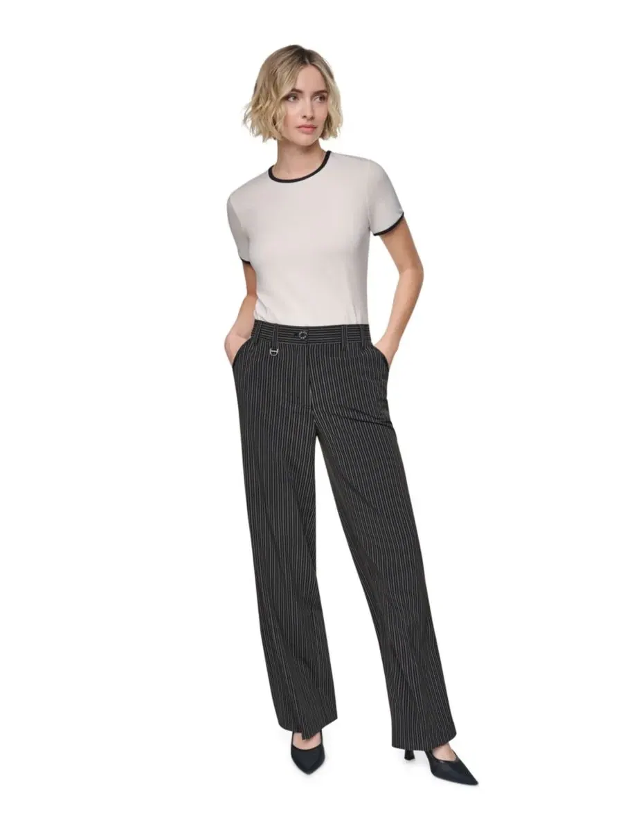 Брюки-палаццо с защипами и широкими штанинами, модель Every Day Stretch DKNY — изображение 2 из 5, черный слоновая кость
