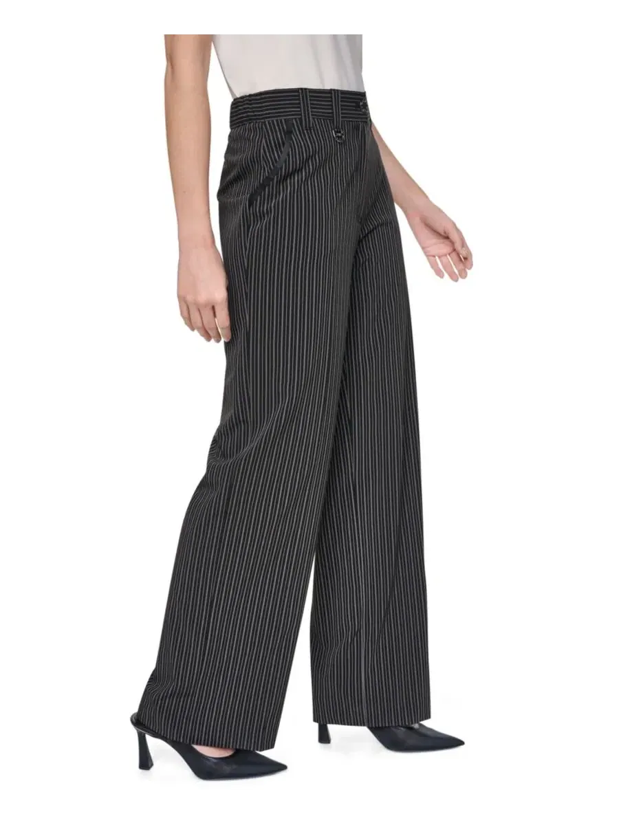 Брюки-палаццо с защипами и широкими штанинами, модель Every Day Stretch DKNY — изображение 3 из 5, черный слоновая кость