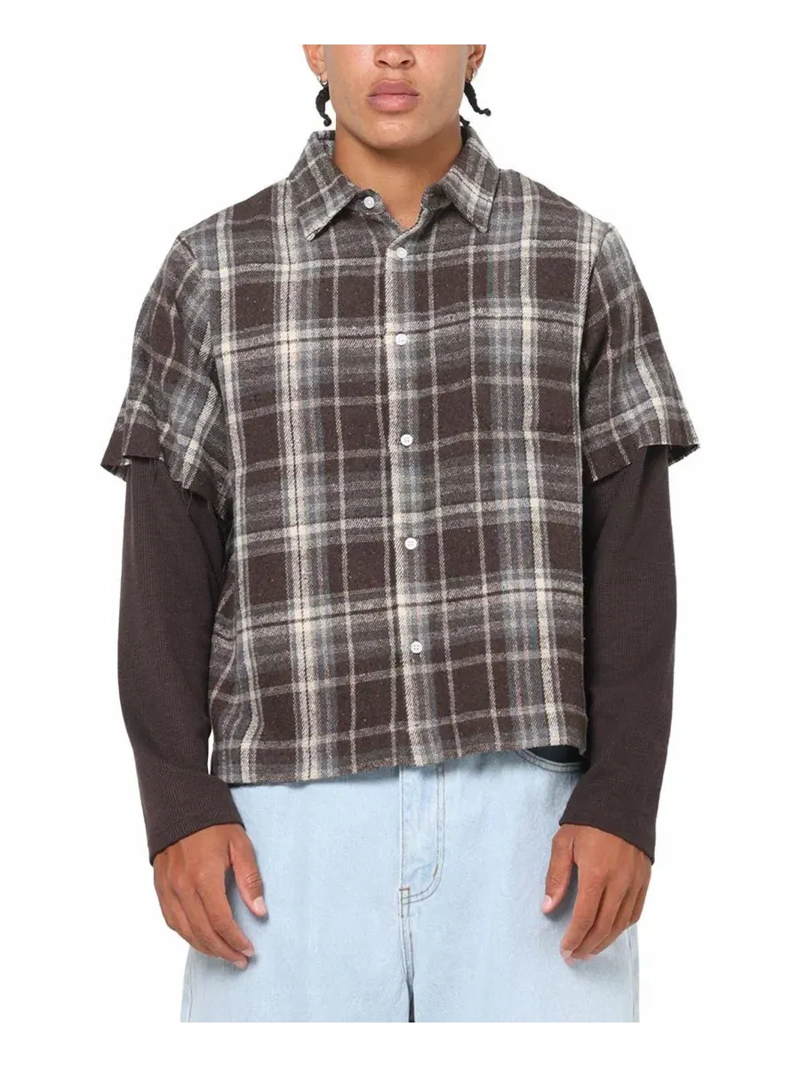 Рубашка с принтом в клетку, с контрастными рукавами SAINT MORTA