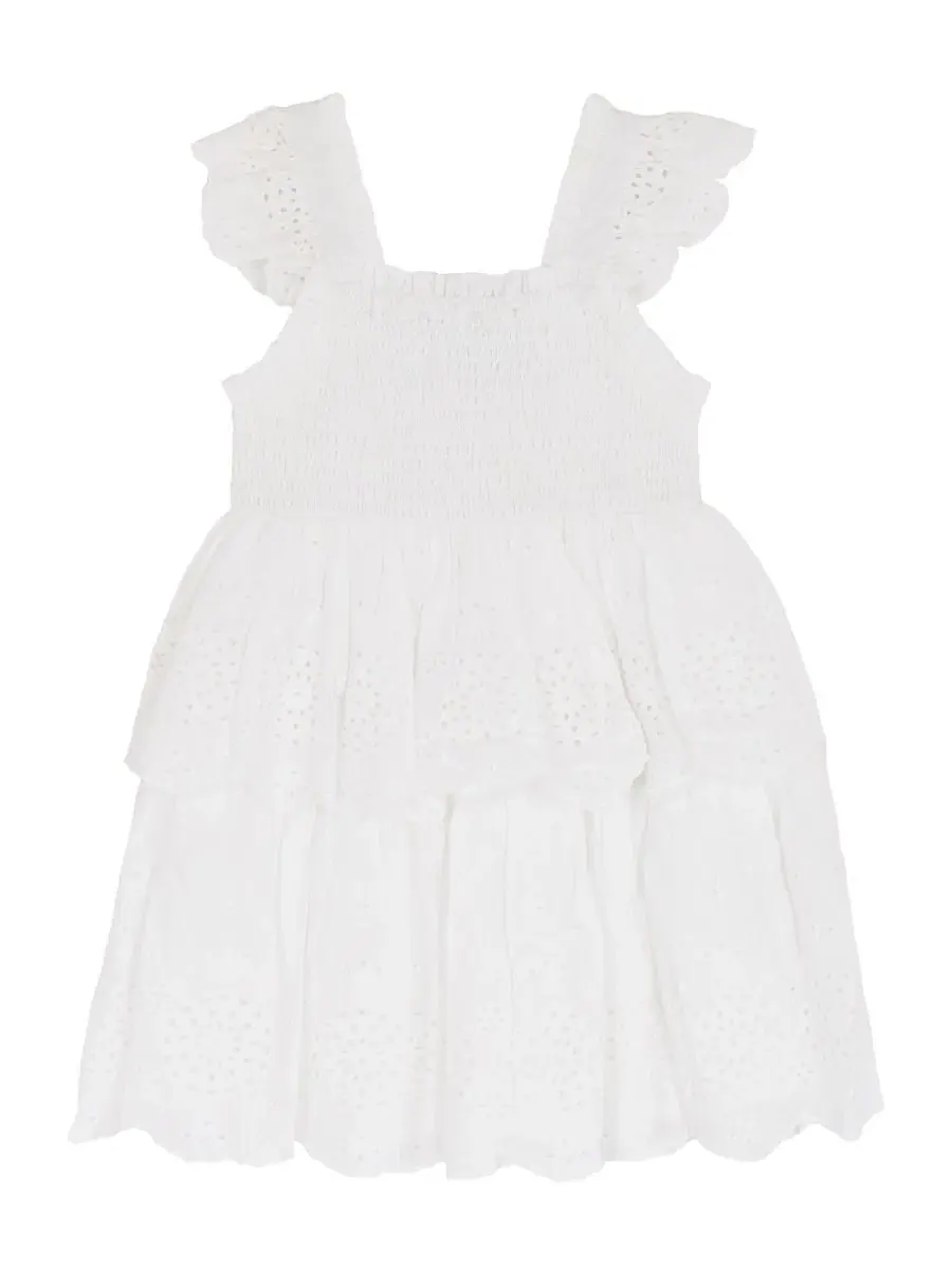 Платье с квадратным вырезом и воланами Cotton Eyelet, модель Flutter Rare Editions — изображение 1 из 4, белый