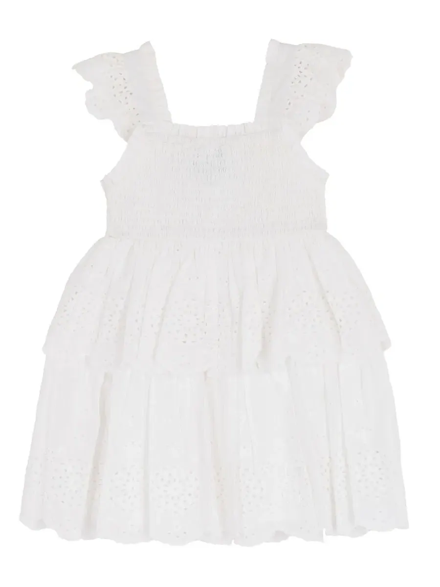 Платье с квадратным вырезом и воланами Cotton Eyelet, модель Flutter Rare Editions — изображение 2 из 4, белый