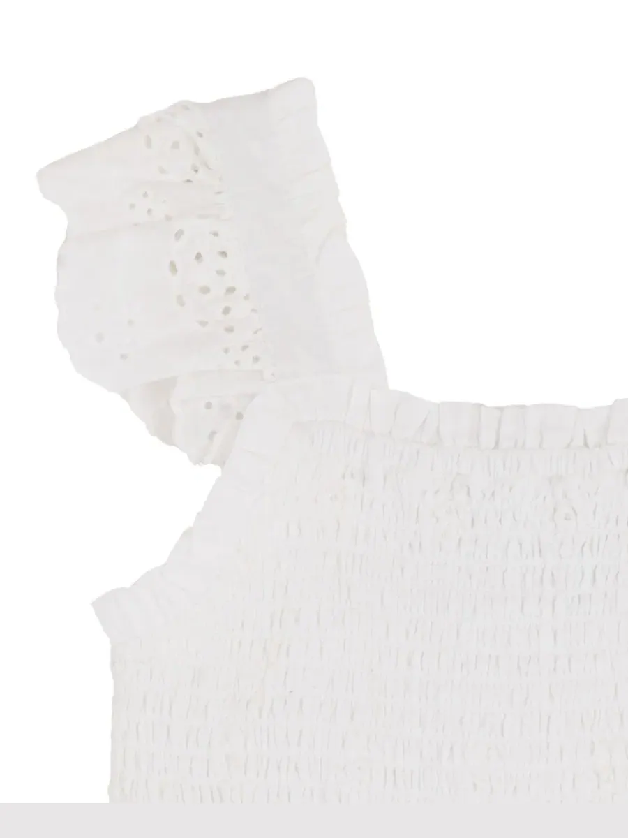 Платье с квадратным вырезом и воланами Cotton Eyelet, модель Flutter Rare Editions — изображение 3 из 4, белый