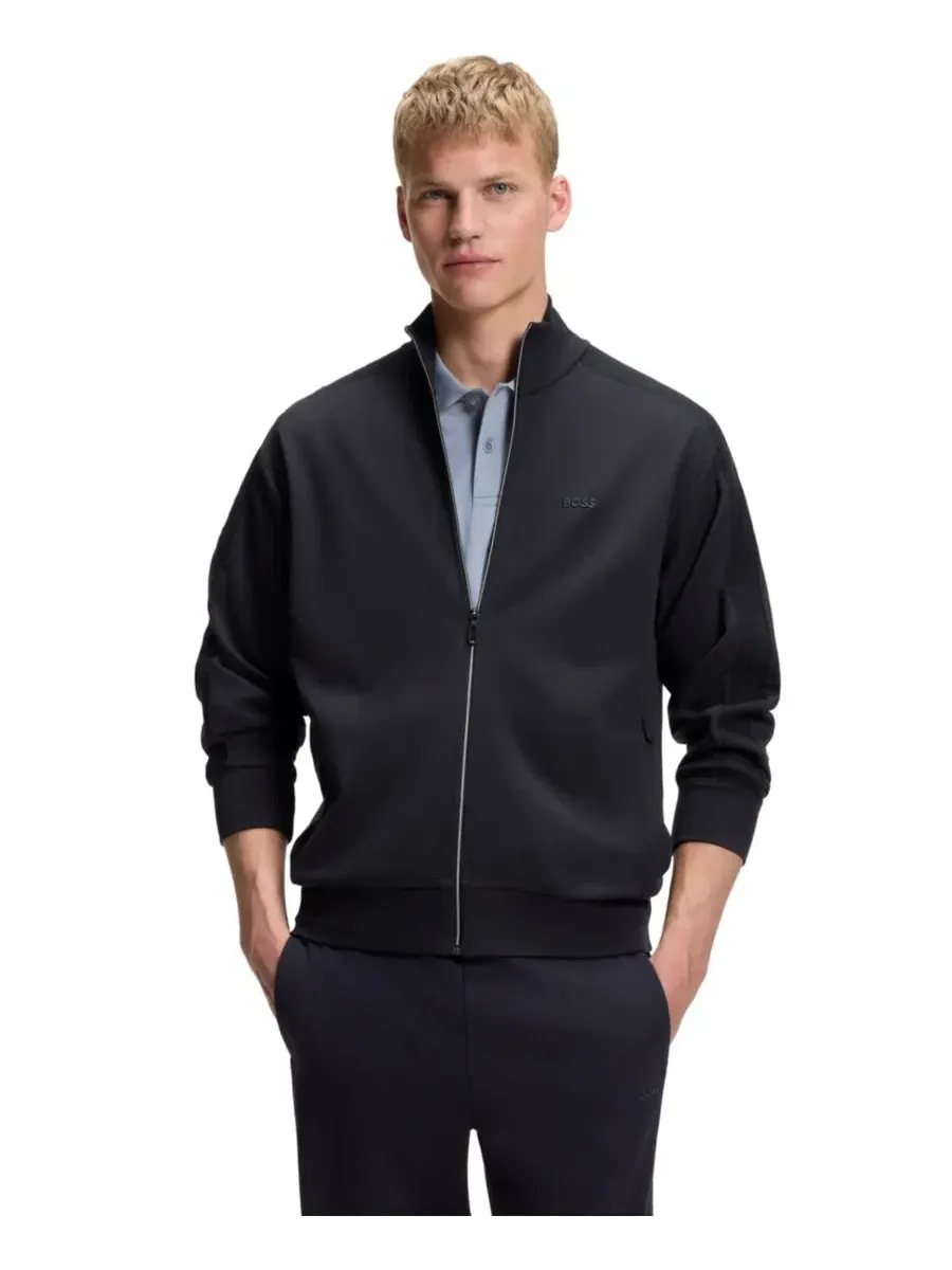 Свитшот мужской с жаккардовой лентой, модель Tonal Jacquard Tape Hugo Boss — изображение 1 из 5, синий