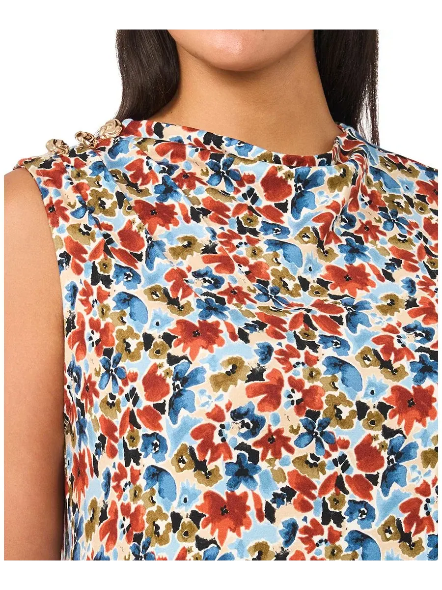 Платье миди без рукавов с плиссировкой Mock-Neck Pleated Vince Camuto — изображение 3 из 4