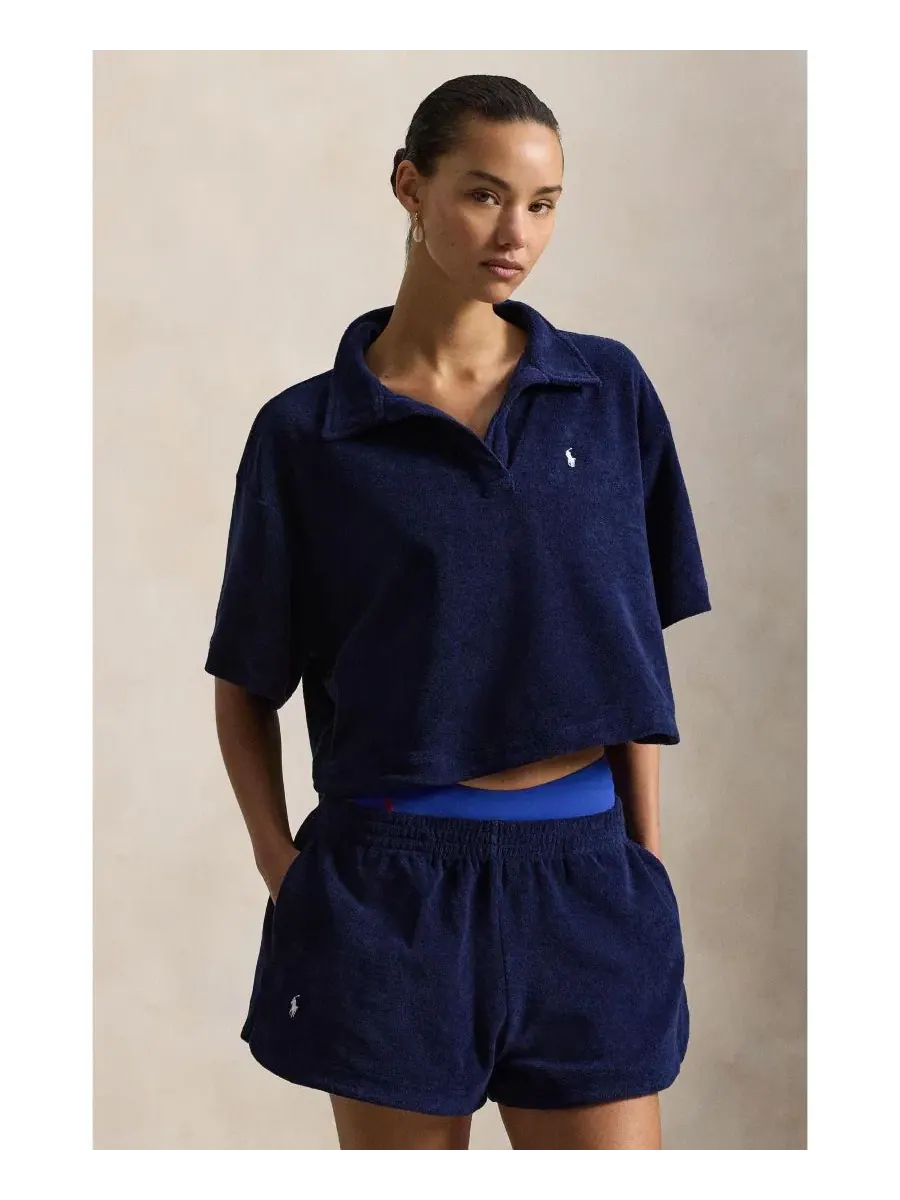 Комплект из футболки-поло и шорт из хлопкового терри Polo Ralph Lauren — изображение 1 из 4, темно-синий