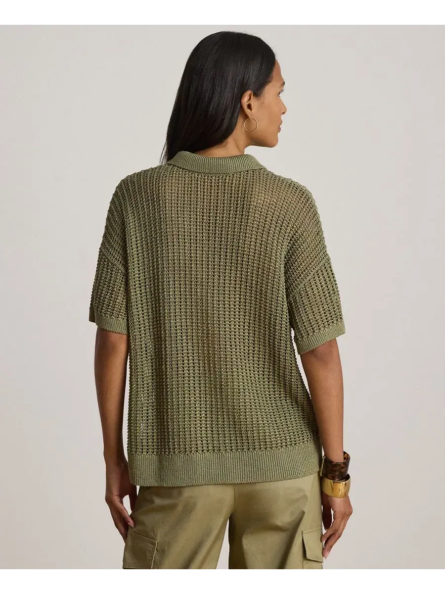 Свитер с сетчатой текстурой и коротким рукавом, модель Petite Mesh Short-Sleeve Sweater Lauren — изображение 4 из 5, агава