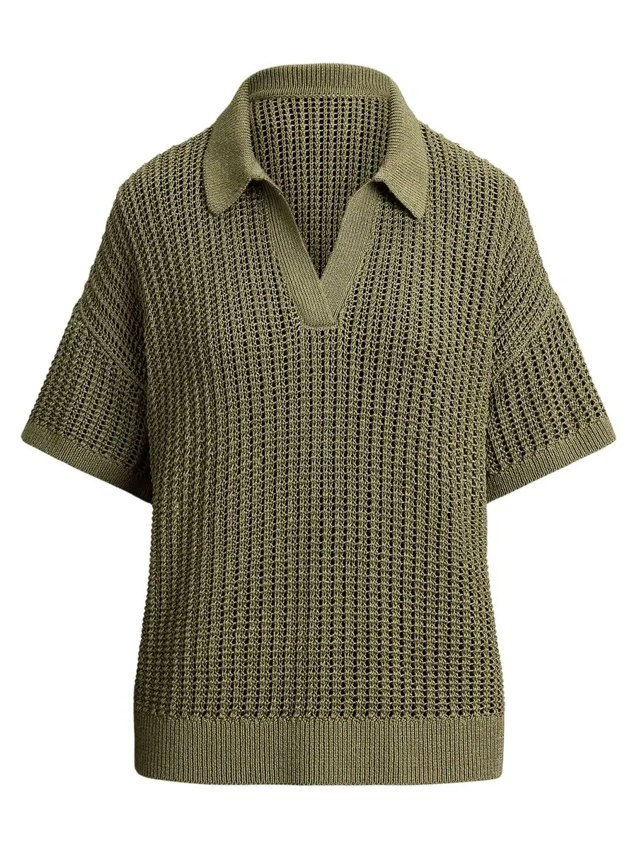 Свитер с сетчатой текстурой и коротким рукавом, модель Petite Mesh Short-Sleeve Sweater Lauren — изображение 5 из 5, агава