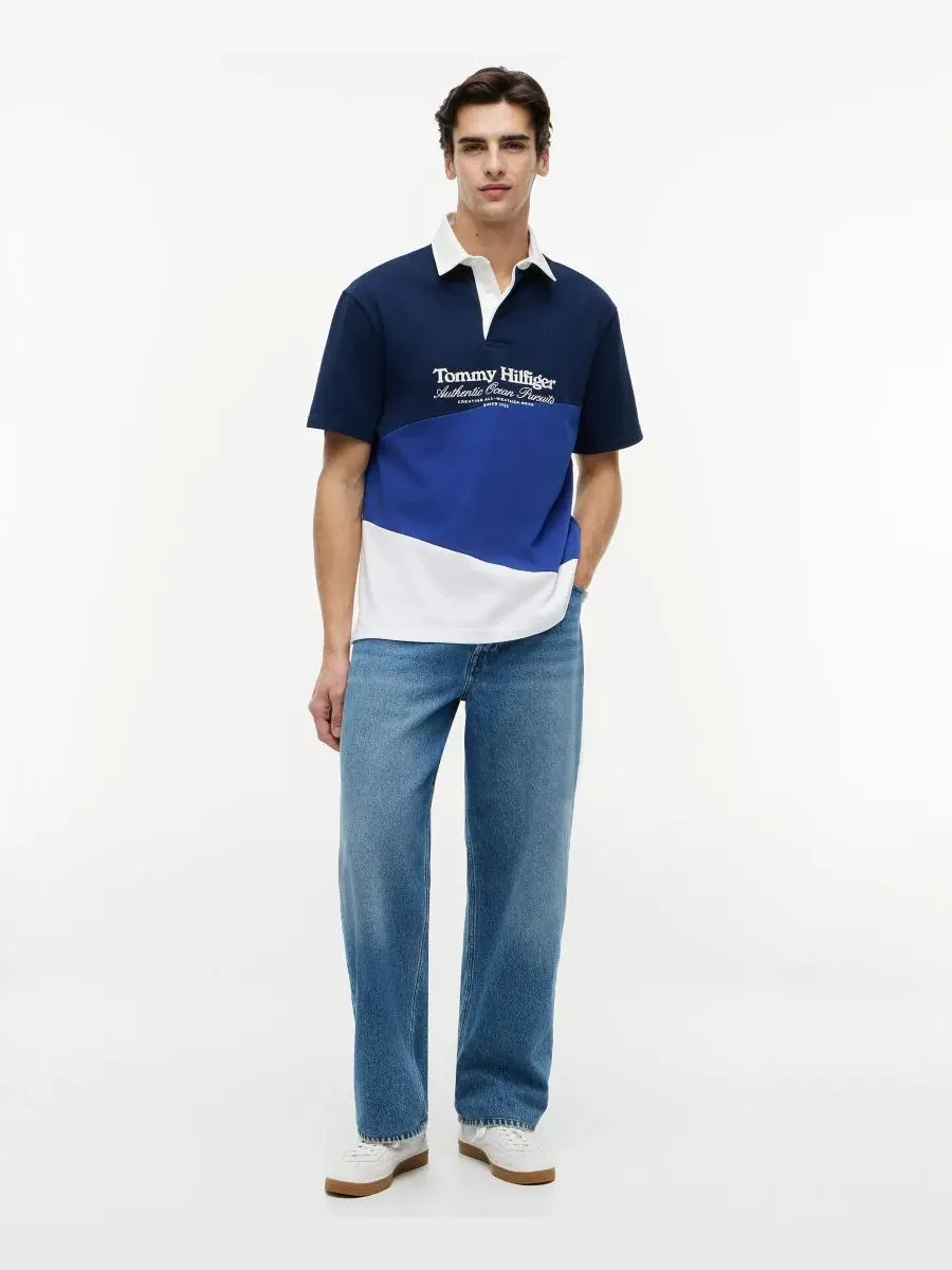 Мужская футболка-поло с цветовой блокировкой и принтом Tommy Hilfiger — изображение 2 из 4, темно-синий/мульти