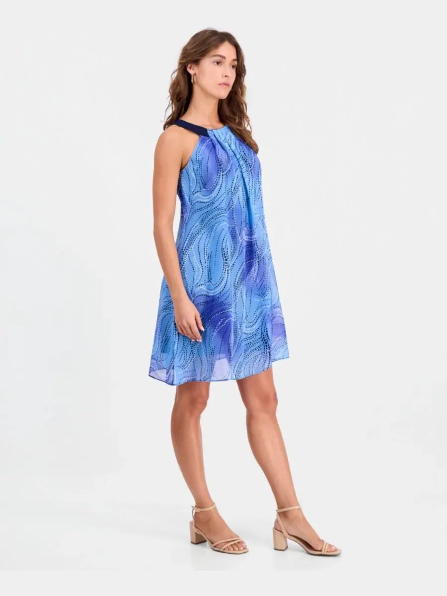 Платье-трапеция без рукавов с принтом, модель Petite Printed Sleeveless Trapeze Robbie Bee — изображение 4 из 5, синий мульти
