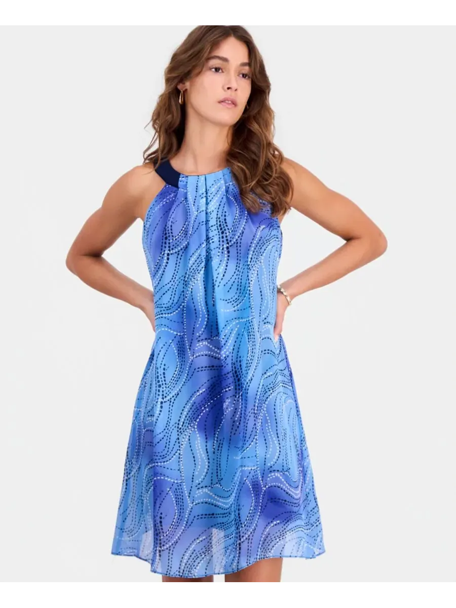 Платье-трапеция без рукавов с принтом, модель Petite Printed Sleeveless Trapeze Robbie Bee — изображение 5 из 5, синий мульти
