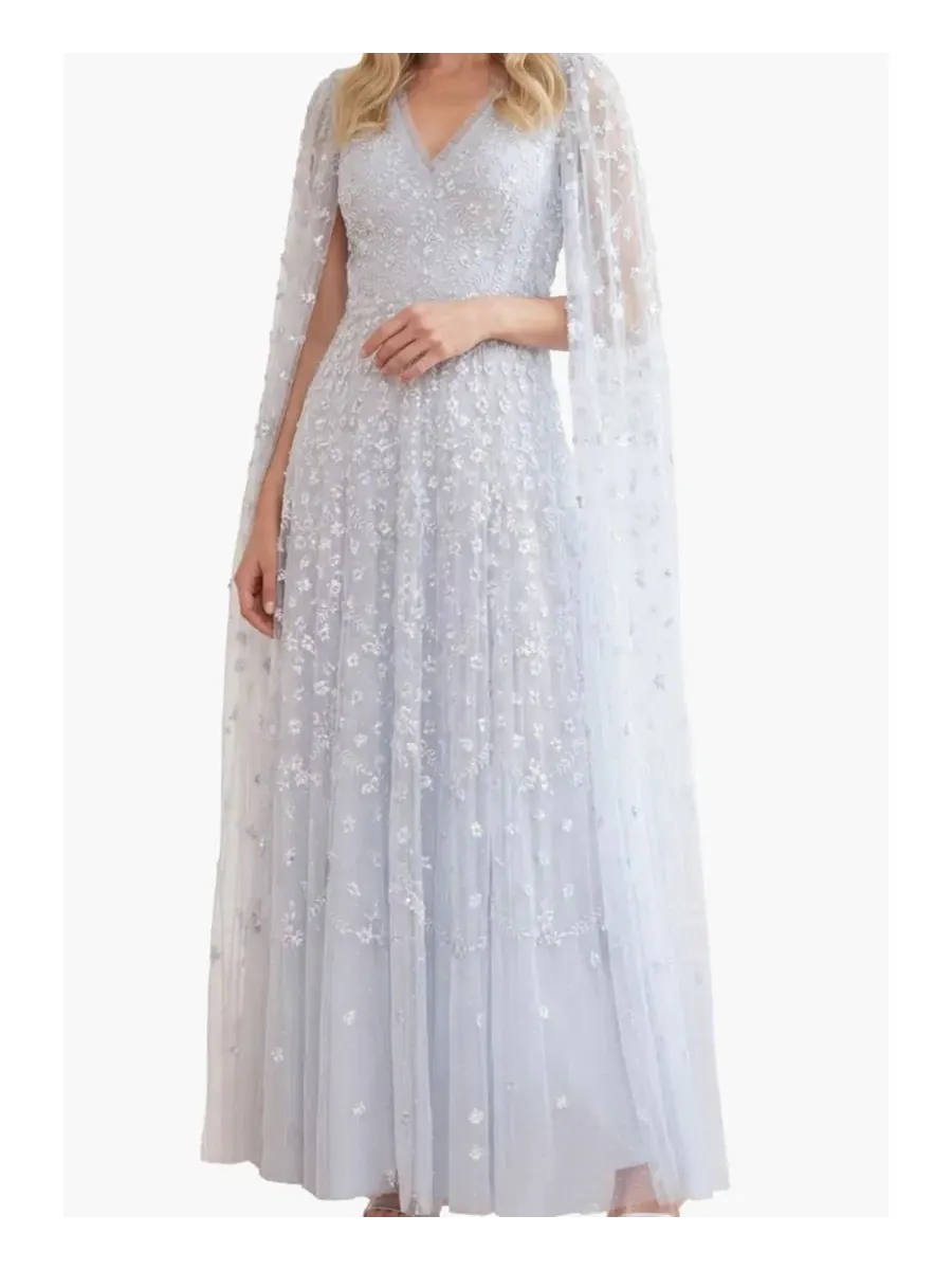 Платье-макси с длинным рукавом Clover Cape Sleeve Ankle Gown Needle & Thread — изображение 5 из 5, синий