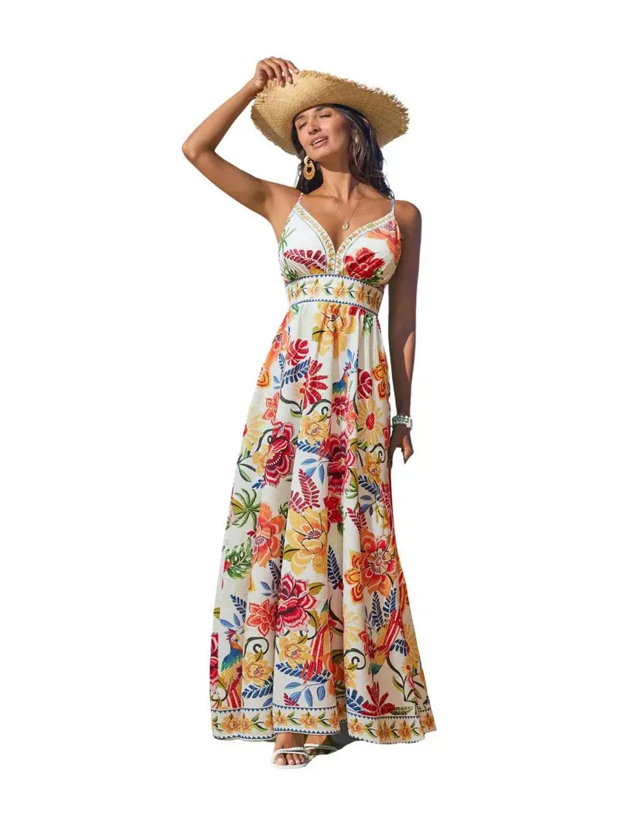 Макси-платье с принтом Born to Be Bold Floral Cupshe — изображение 3 из 3, оранжевый