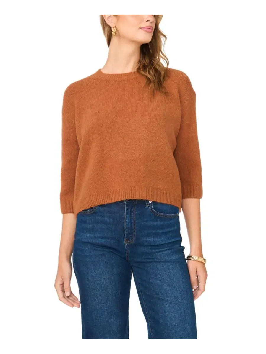 Свитер женский с рукавом 3/4 и круглым вырезом Vince Camuto — изображение 1 из 6, сиенный