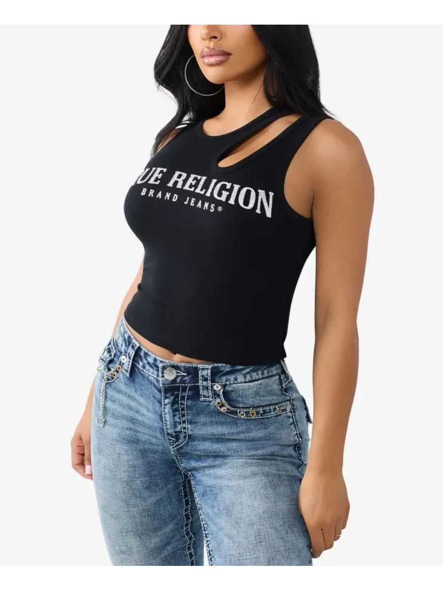 Топ с кристаллами и вырезами True Religion — изображение 2 из 3, черный