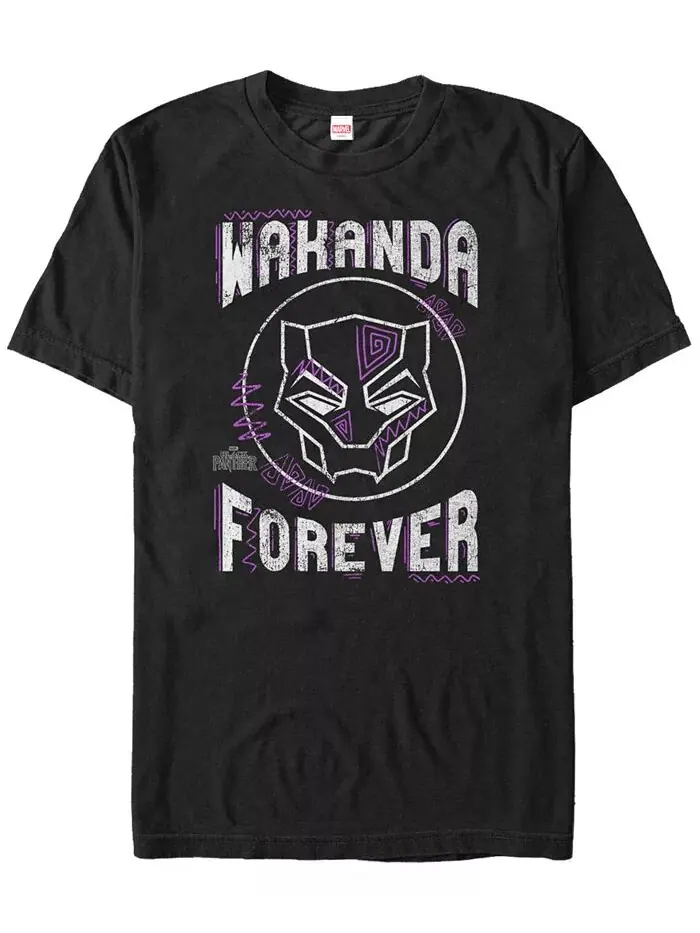 Футболка с коротким рукавом Marvel Men's Black Panther Wakanda Forever Geometric Panther Fifth Sun — изображение 1 из 1