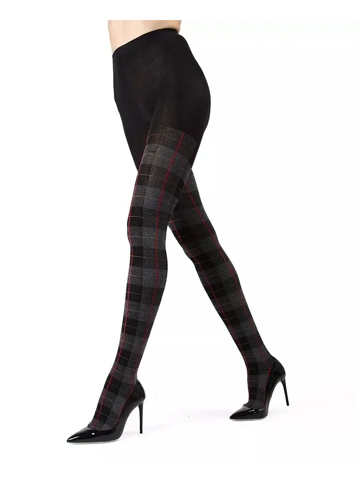 Женские колготки-свитеры в крупную клетку Glasgow Tartan MeMoi — изображение 1 из 2, черный