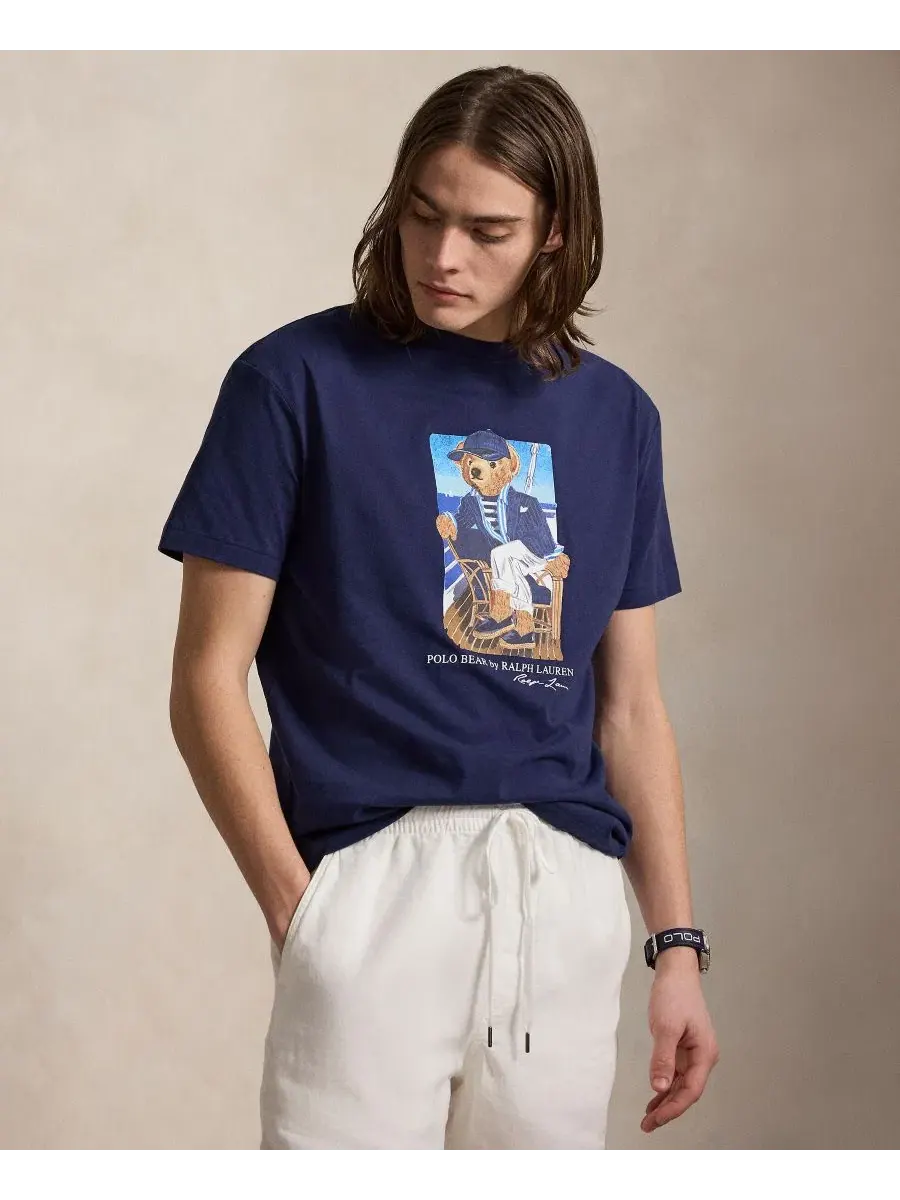 Мужская футболка с коротким рукавом и графическим принтом Polo Ralph Lauren — изображение 1 из 6, темно-синий
