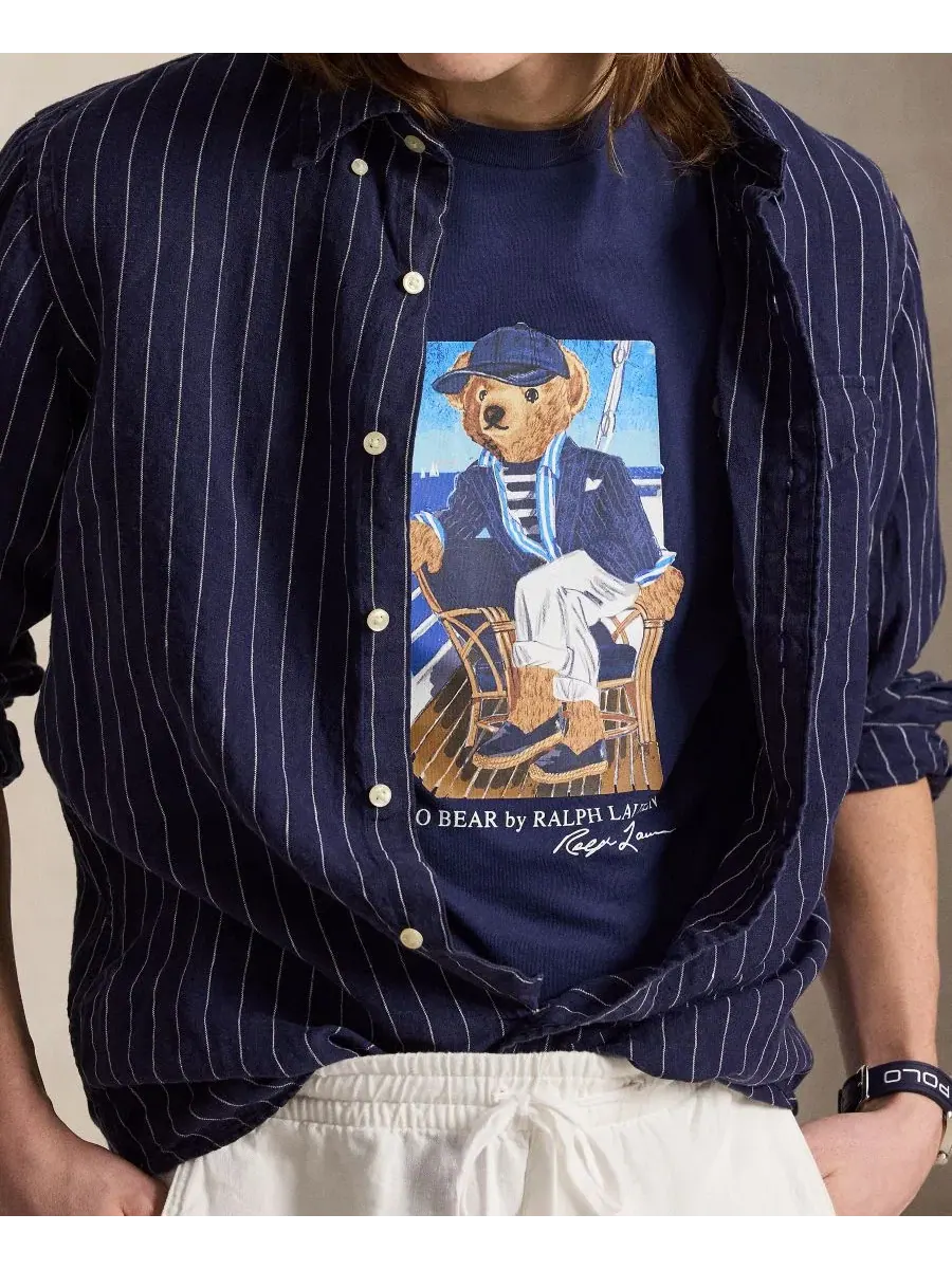 Мужская футболка с коротким рукавом и графическим принтом Polo Ralph Lauren — изображение 6 из 6, темно-синий