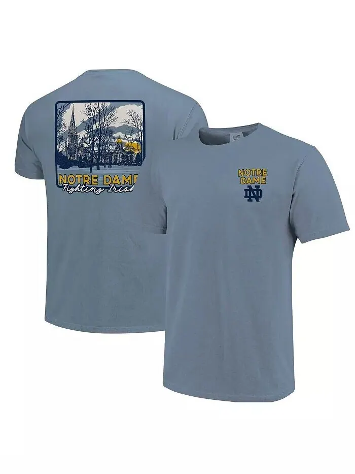 Мужская и женская голубая футболка Notre Dame Fighting Irish Hyper Local Campus River Image One — синий