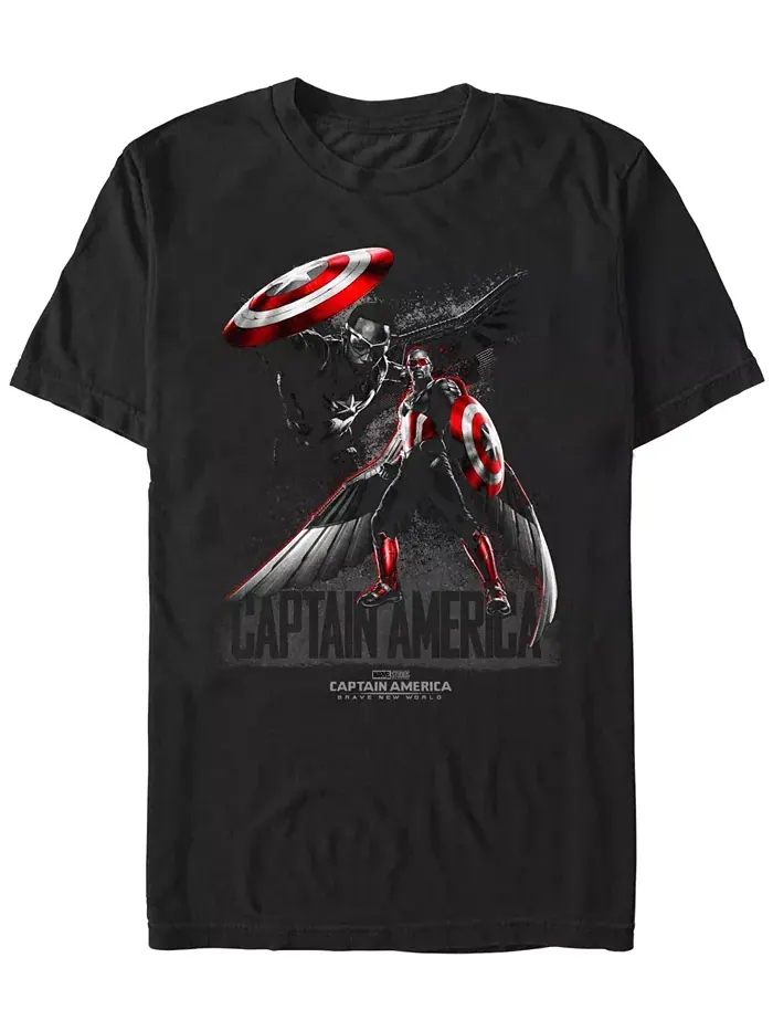 Мужская футболка с коротким рукавом Captain America Brave Pose Marvel — изображение 1 из 3, черный