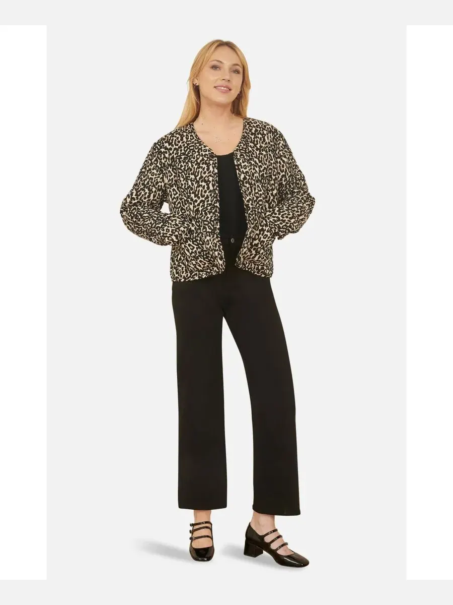 Yumi Женская куртка свободного кроя с круглым вырезом и леопардовым принтом — изображение 1 из 7, черный