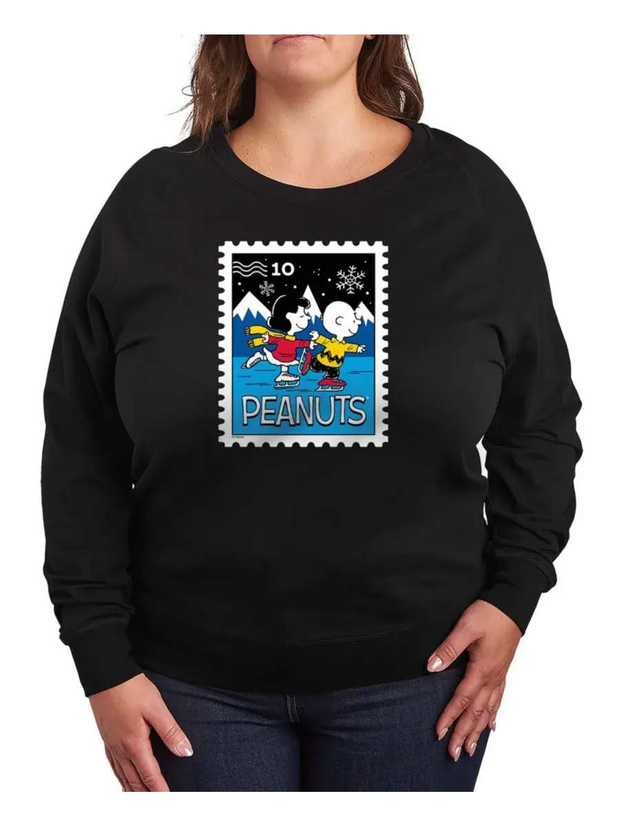 Футболка-пуловер с изображением Люси и Чарли из мультфильма «Peanuts» больших размеров, с зимней — изображение 1 из 3, черный
