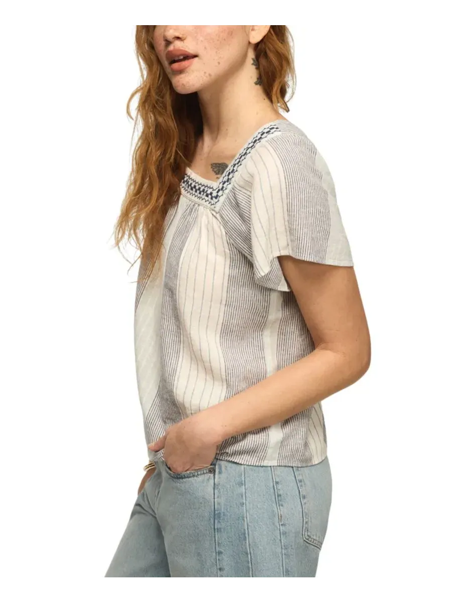 Женская полосатая блузка с квадратным вырезом и вышивкой Lucky Brand — изображение 3 из 5, синий
