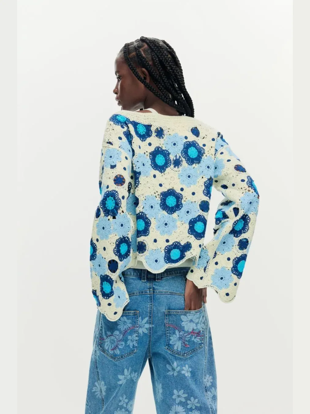 Женский вязаный свитер с цветами Desigual — изображение 5 из 6, синий