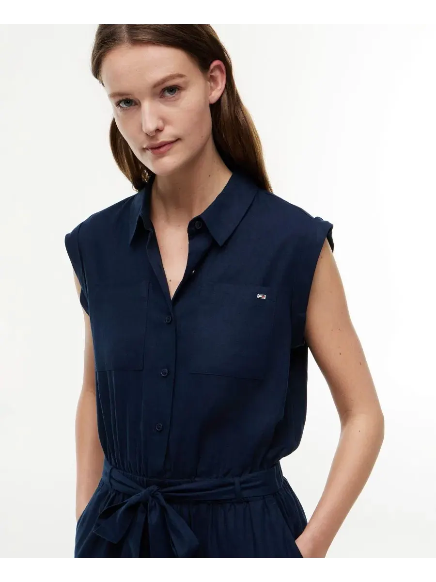 Комбинезон с поясом и воротником Tommy Hilfiger — изображение 3 из 4, темный