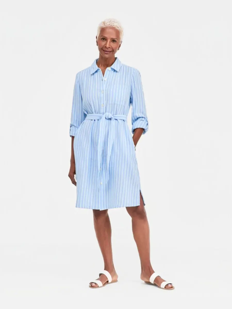 Платье-рубашка с поясом Petite Cotton Belted Shirtdress Style & Co, Pat Stripe Rain — изображение 1 из 3