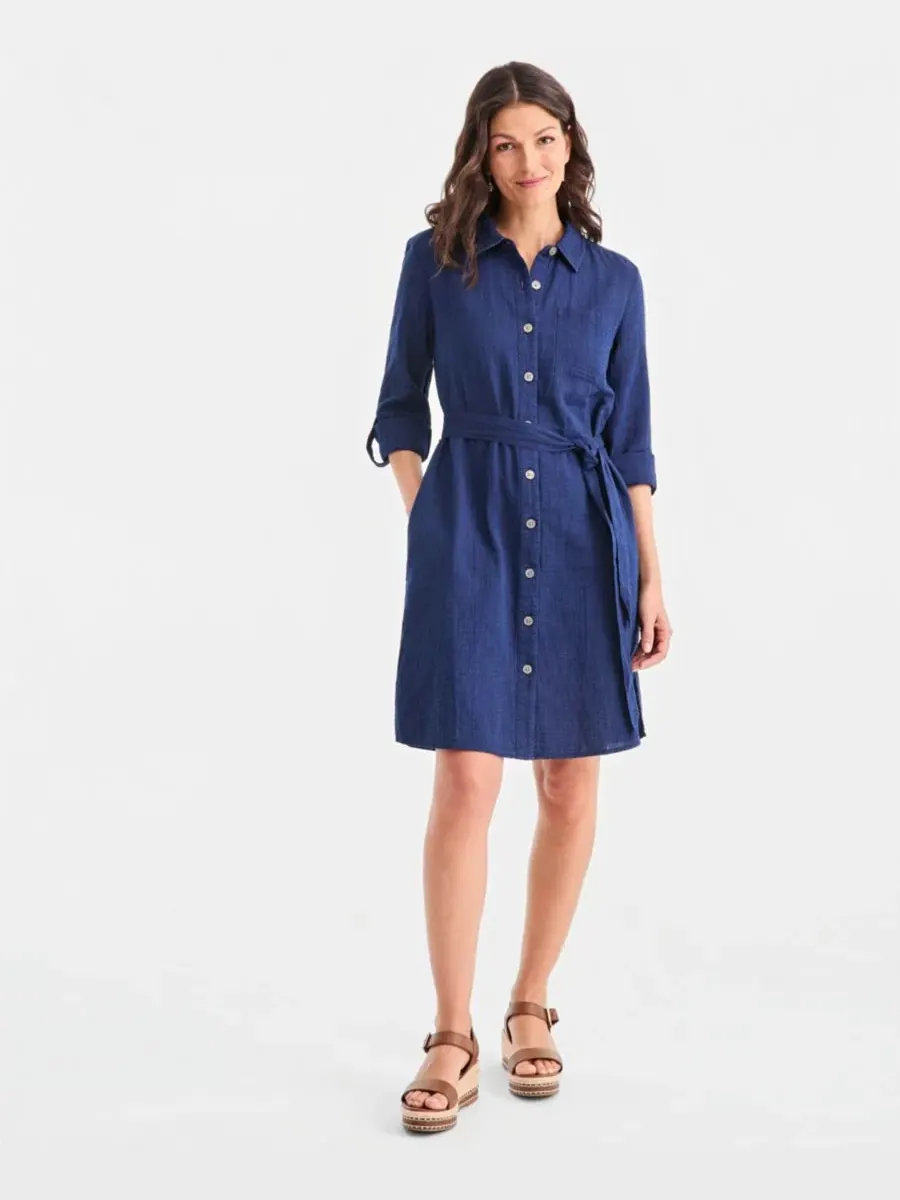 Платье-рубашка с поясом Petite Cotton Belted Shirtdress Style & Co — изображение 1 из 5, индиго