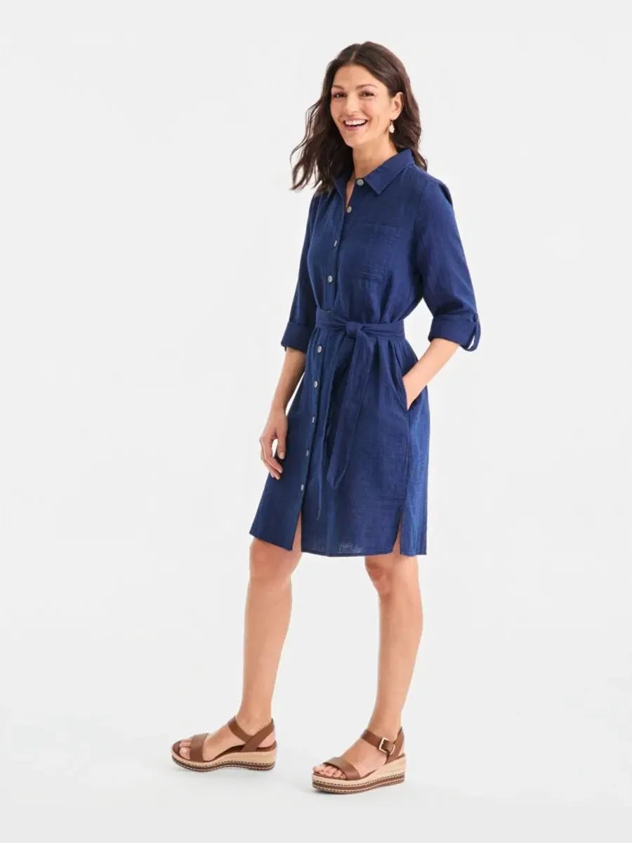 Платье-рубашка с поясом Petite Cotton Belted Shirtdress Style & Co — изображение 3 из 5, индиго