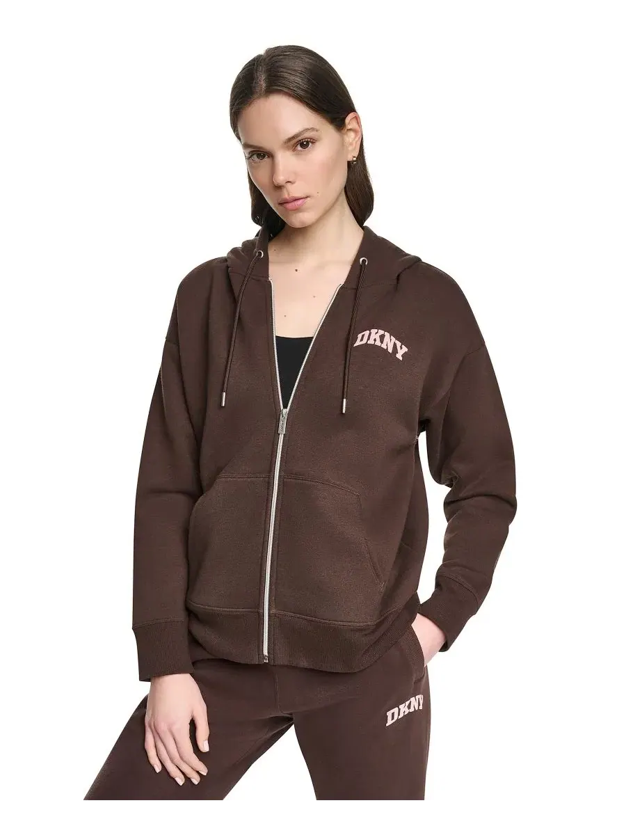 Худи с капюшоном с пушистым логотипом DKNY Sport — изображение 1 из 5, розовый