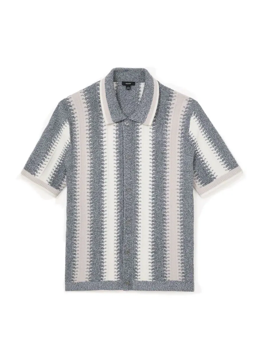 Мужская рубашка-поло с принтом в полоску Dale Stitch-Detail REISS — изображение 2 из 5, синий белый