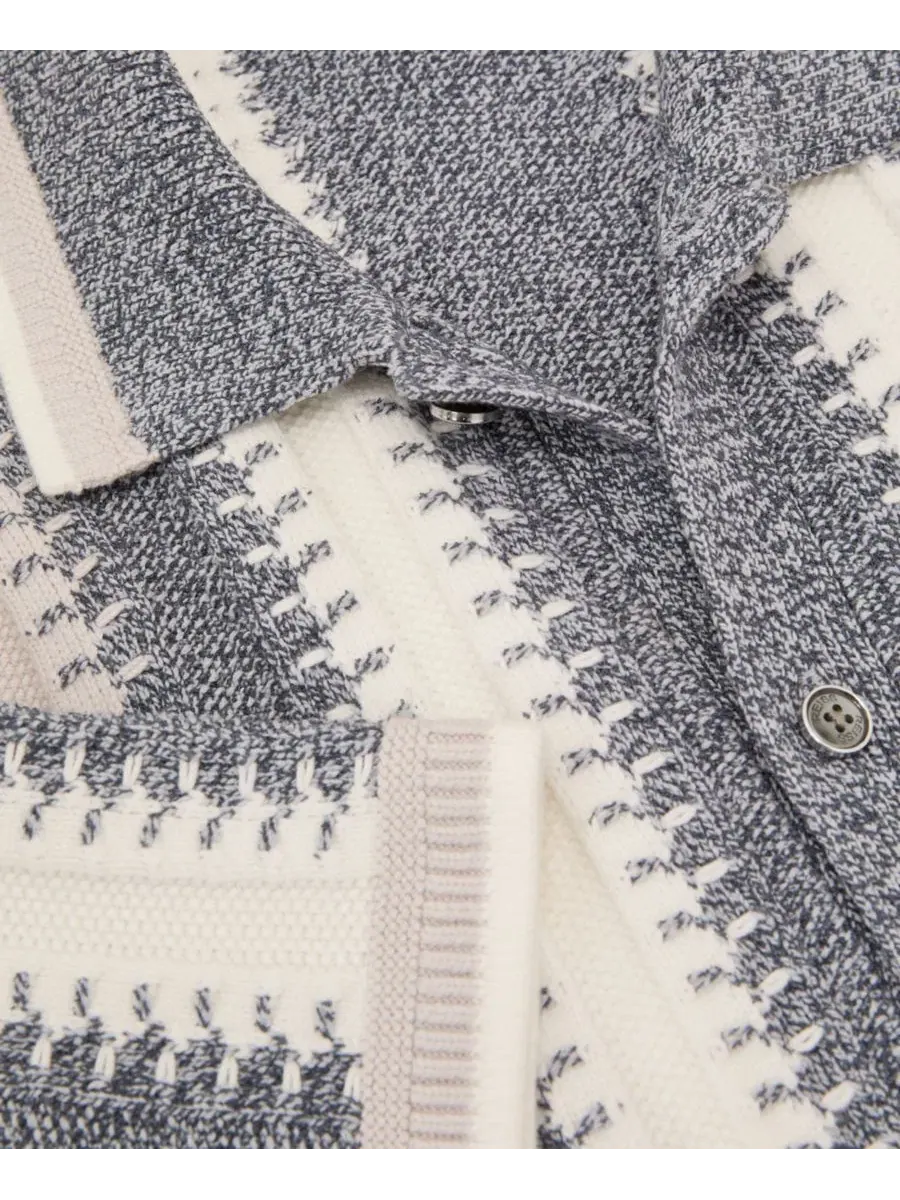 Мужская рубашка-поло с принтом в полоску Dale Stitch-Detail REISS — изображение 4 из 5, синий белый