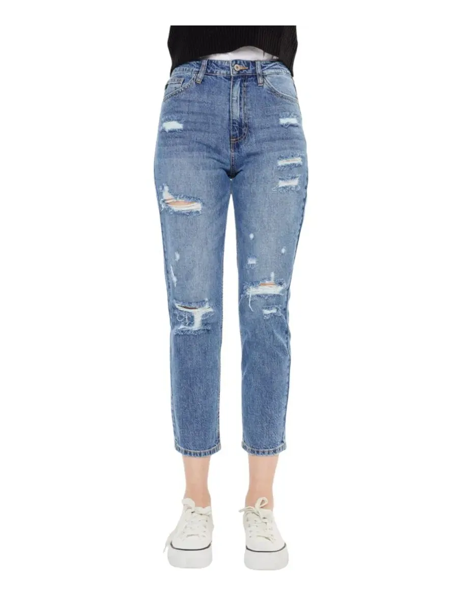 Женские джинсы Bobbie Ultra High Rise Straight Jeans Kancan — изображение 1 из 8, средняя отмывка