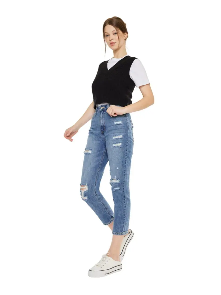 Женские джинсы Bobbie Ultra High Rise Straight Jeans Kancan — изображение 3 из 8, средняя отмывка
