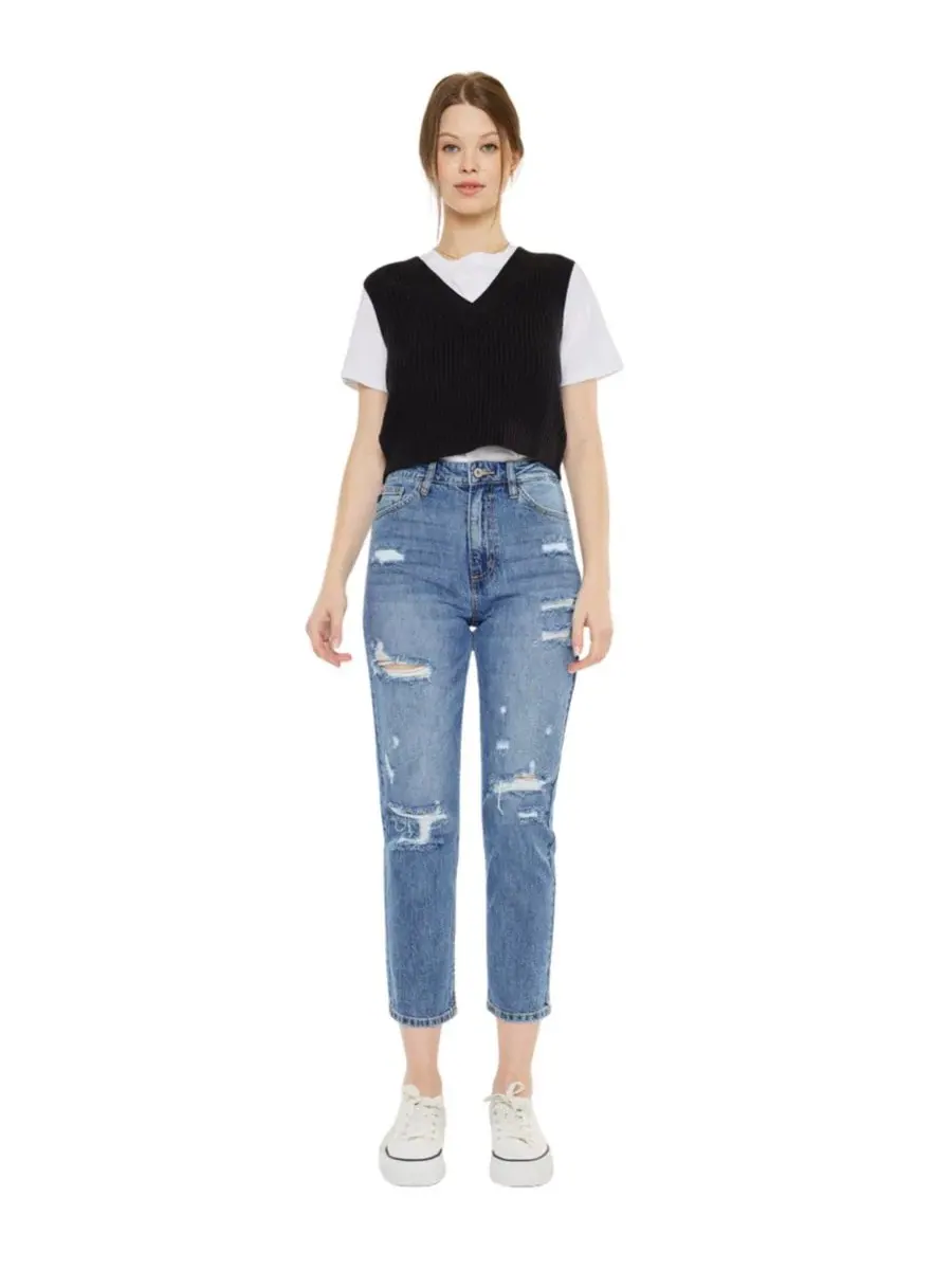 Женские джинсы Bobbie Ultra High Rise Straight Jeans Kancan — изображение 5 из 8, средняя отмывка
