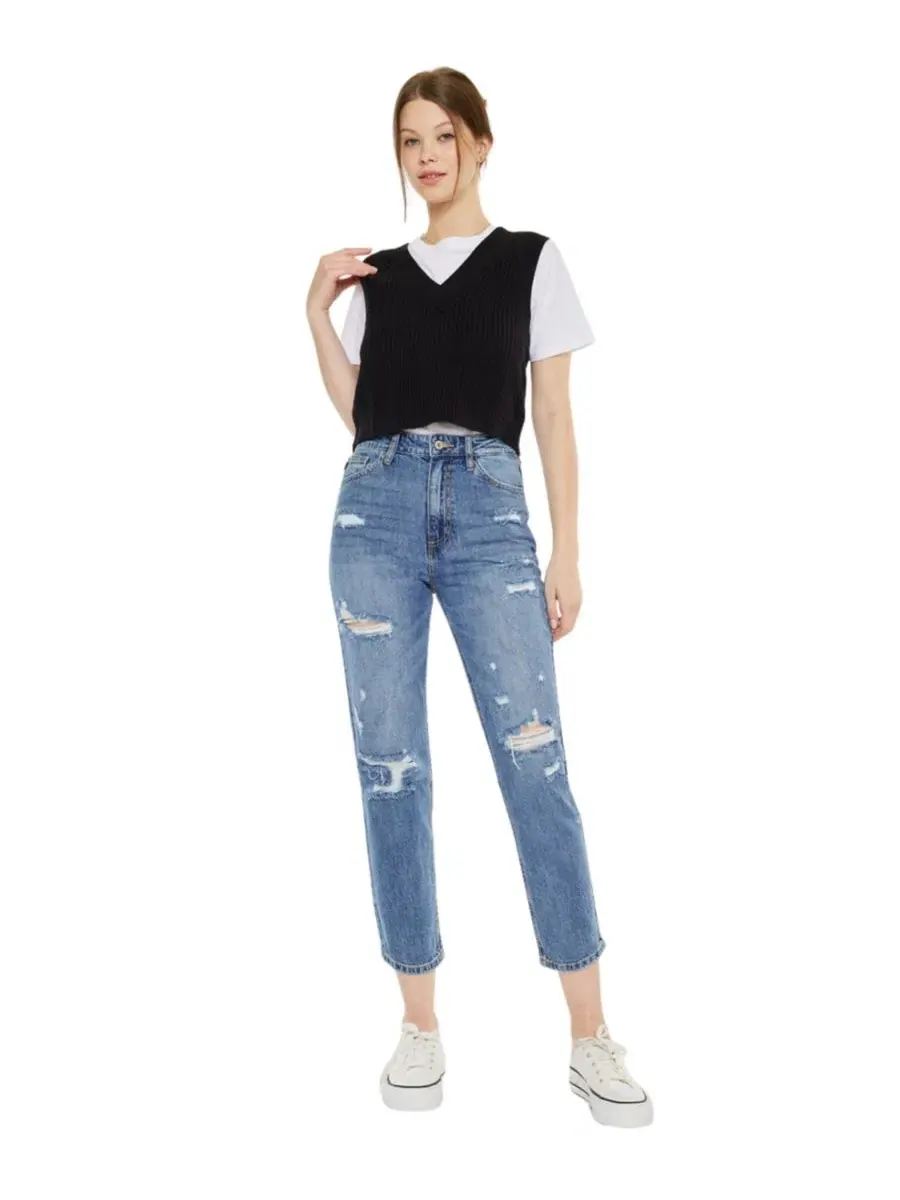 Женские джинсы Bobbie Ultra High Rise Straight Jeans Kancan — изображение 6 из 8, средняя отмывка