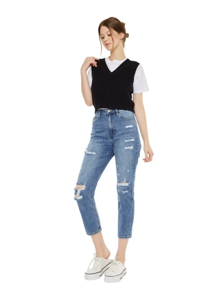 Женские джинсы Bobbie Ultra High Rise Straight Jeans Kancan — изображение 7 из 8, средняя отмывка