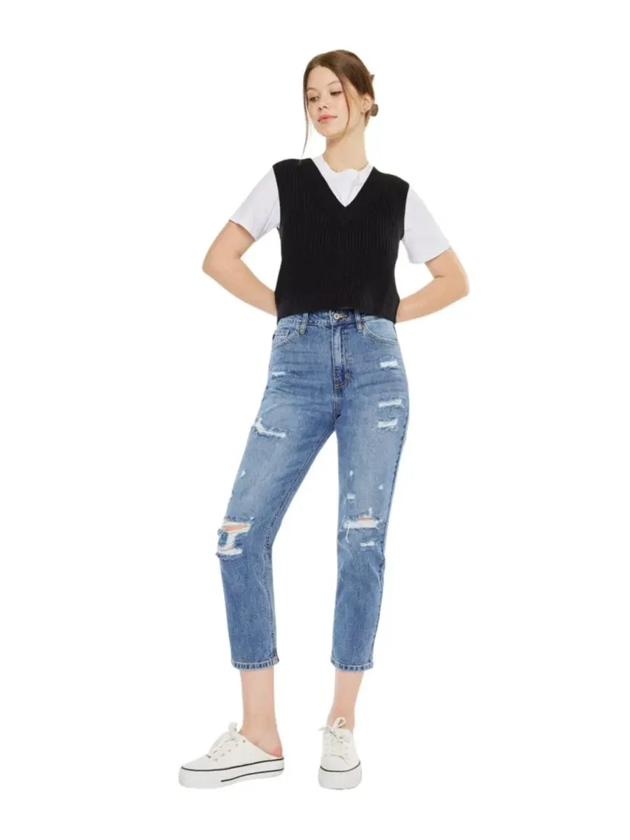 Женские джинсы Bobbie Ultra High Rise Straight Jeans Kancan — изображение 8 из 8, средняя отмывка