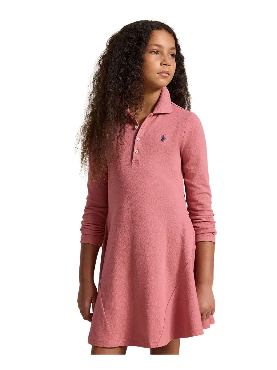 Платье-поло из стрейч-сетки с длинным рукавом Polo Ralph Lauren — изображение 2 из 5, розовый